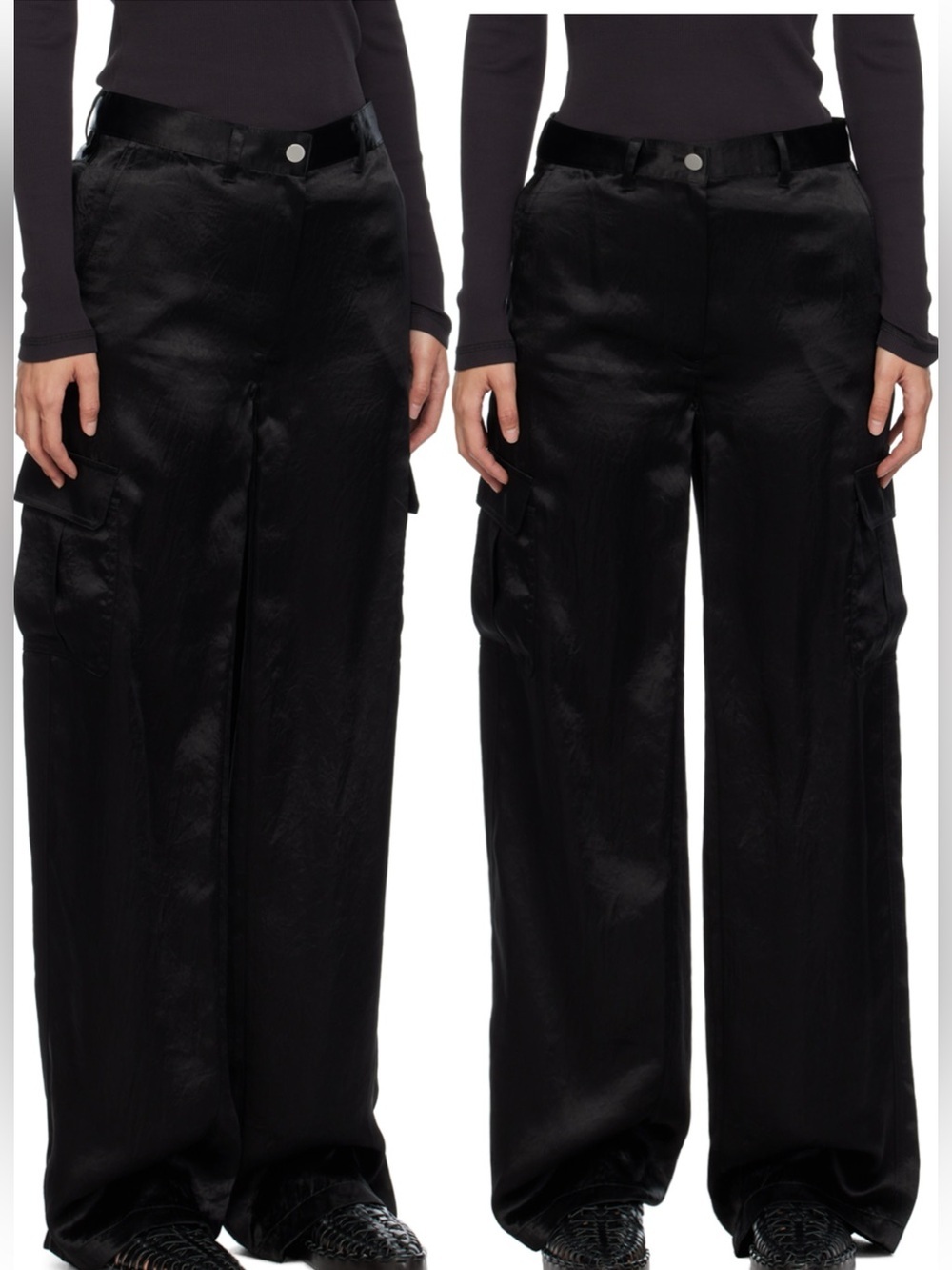 NWT THEORY satin Black Wide-Leg Cargo Pants size 8